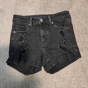 Aeropostale High Rise Midi Black Distressed Jean Shorts